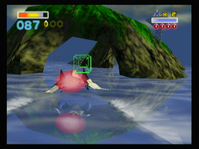 Star Fox 64 Arwing Flying Through Arches in Corneria
