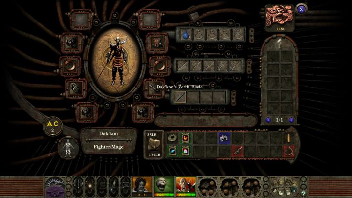 Screenshot of Planescape's inventory screen